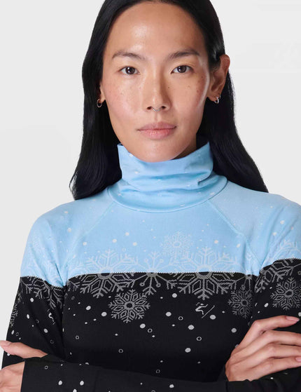 Sweaty Betty Snowflake Funnel Neck Base Layer Top - Blue Snowflake Jacquardimages3- The Sports Edit