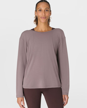 Soft Flow Strappy Back Boxy Long Sleeve Top - Grounded Brown