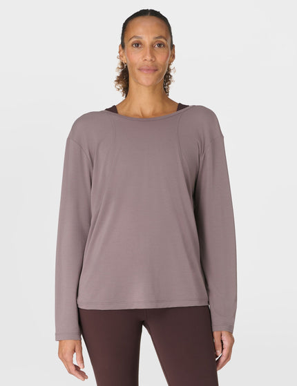 Sweaty Betty Soft Flow Strappy Back Boxy Long Sleeve Top - Grounded Brownimages1- The Sports Edit
