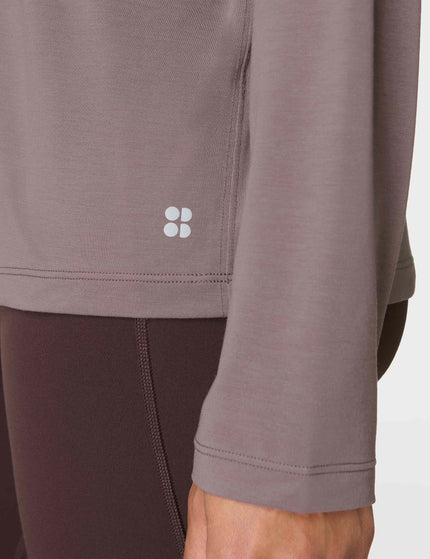 Sweaty Betty Soft Flow Strappy Back Boxy Long Sleeve Top - Grounded Brownimages5- The Sports Edit