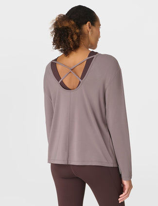 Soft Flow Strappy Back Boxy Long Sleeve Top - Grounded Brown