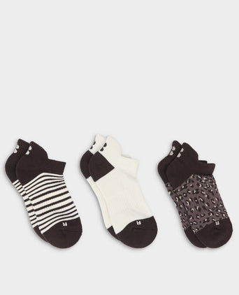 Workout Trainer Socks 3 Pack - Sable Brown Stripe