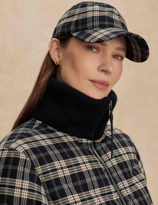 Aliha Soft Flannel Cap - Navy/Sandshell Check