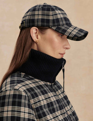 Aliha Soft Flannel Cap - Navy/Sandshell Check