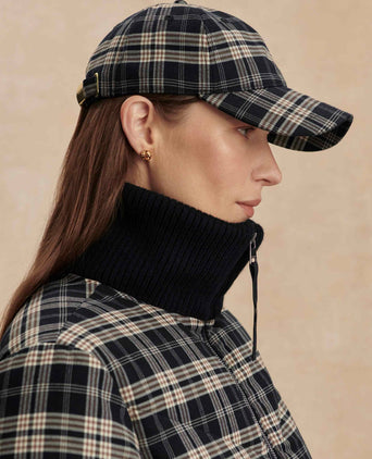 Aliha Soft Flannel Cap - Navy/Sandshell Check