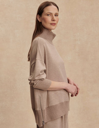 Barker High Neck Sweat - Taupe Marl