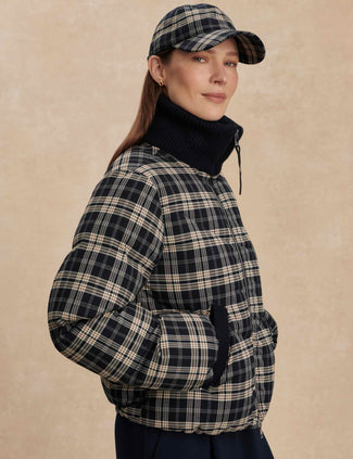 Bryony Short Puffer Jacket - Navy Check
