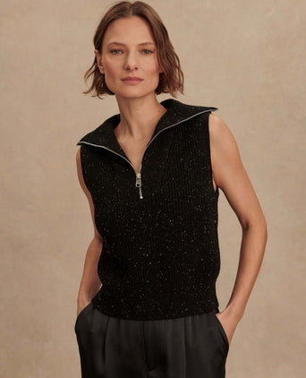 Hally Half-Zip Rib Vest - Black Fleck