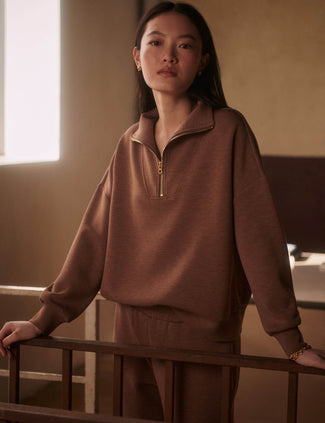 Hawley Half Zip Sweat - Golden Bronze Marl