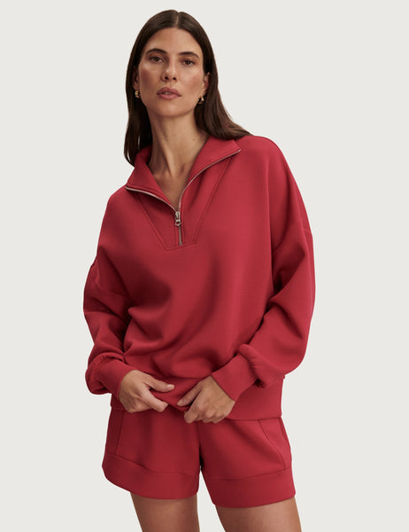 Varley | Hawley Half Zip Sweat - Rich Raspberry | The Sports Edit