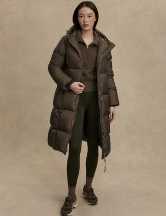 Katya Long Down Puffer - Dark Olive Metallic
