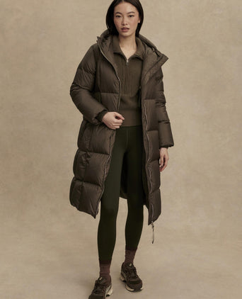 Katya Long Down Puffer - Dark Olive Metallic