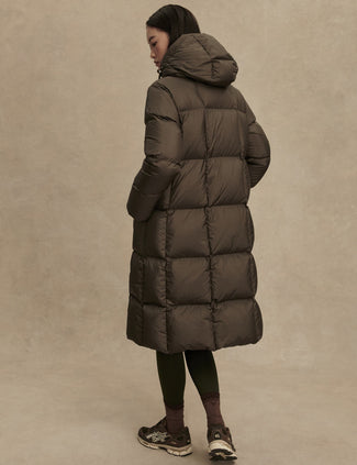 Katya Long Down Puffer - Dark Olive Metallic