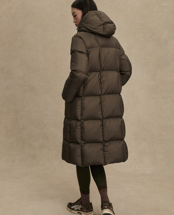 Katya Long Down Puffer - Dark Olive Metallic