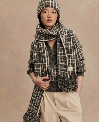 Lindsey Check Knit Scarf - Charcoal Marl