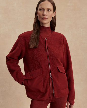Marina Collarless Fleece - Red Dahlia