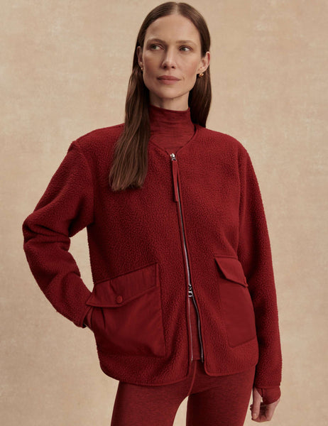 Varley | Marina Collarless Fleece - Red Dahlia | The Sports Edit display picture 2