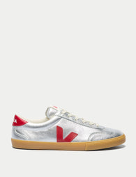 Veja | Volley Leather Trainers - Silver Pierre | The Sports Edit