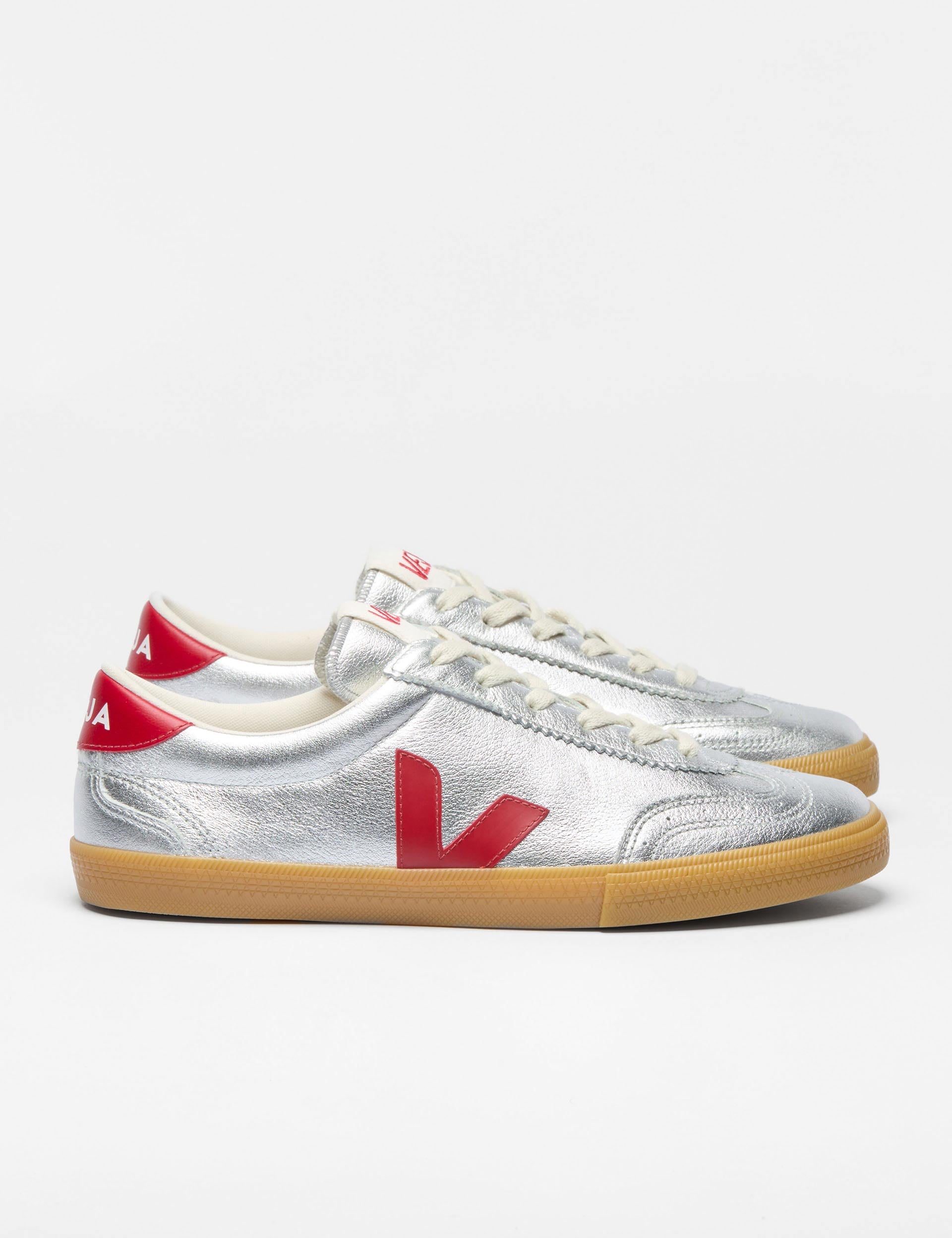 Veja Volley Leather Trainers Silver Pepper The Sports Edit