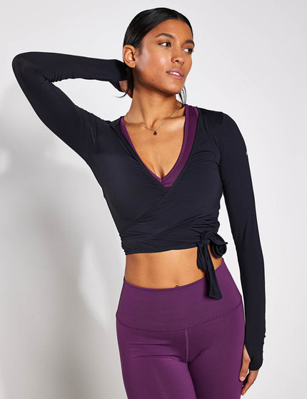 Alo Yoga Cropped Escalate Wrap Top - Blackimages1- The Sports Edit