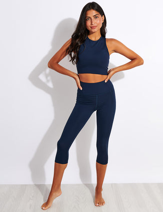 Compressive High Waisted Capri Legging - Midnight