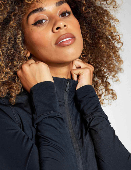 Goodmove Funnel Neck Zip Up Long Sleeve Running Top - Blackimages4- The Sports Edit