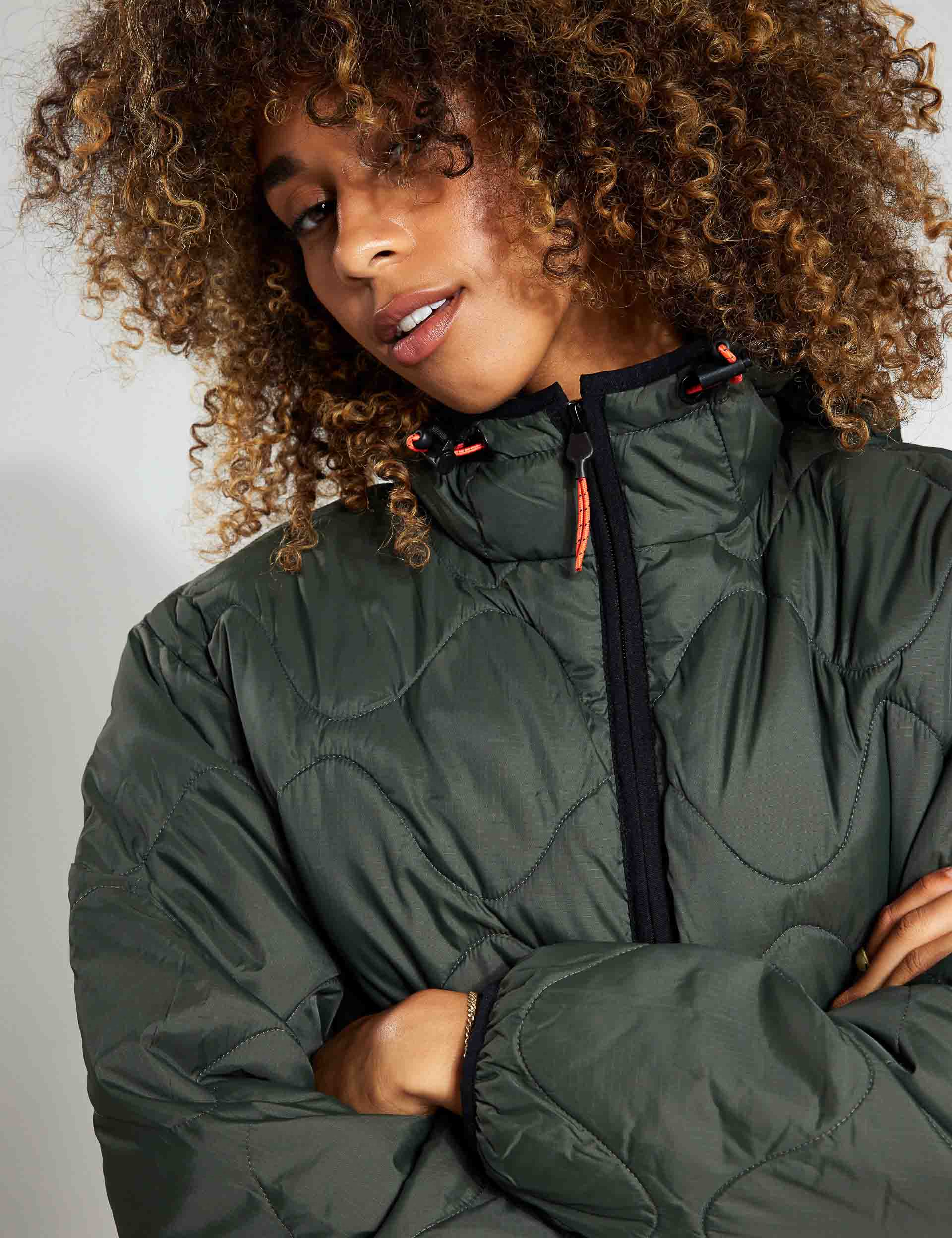 Goodmove | Quilted Hooded Puffer Jacket - Olive | The Sports Edit