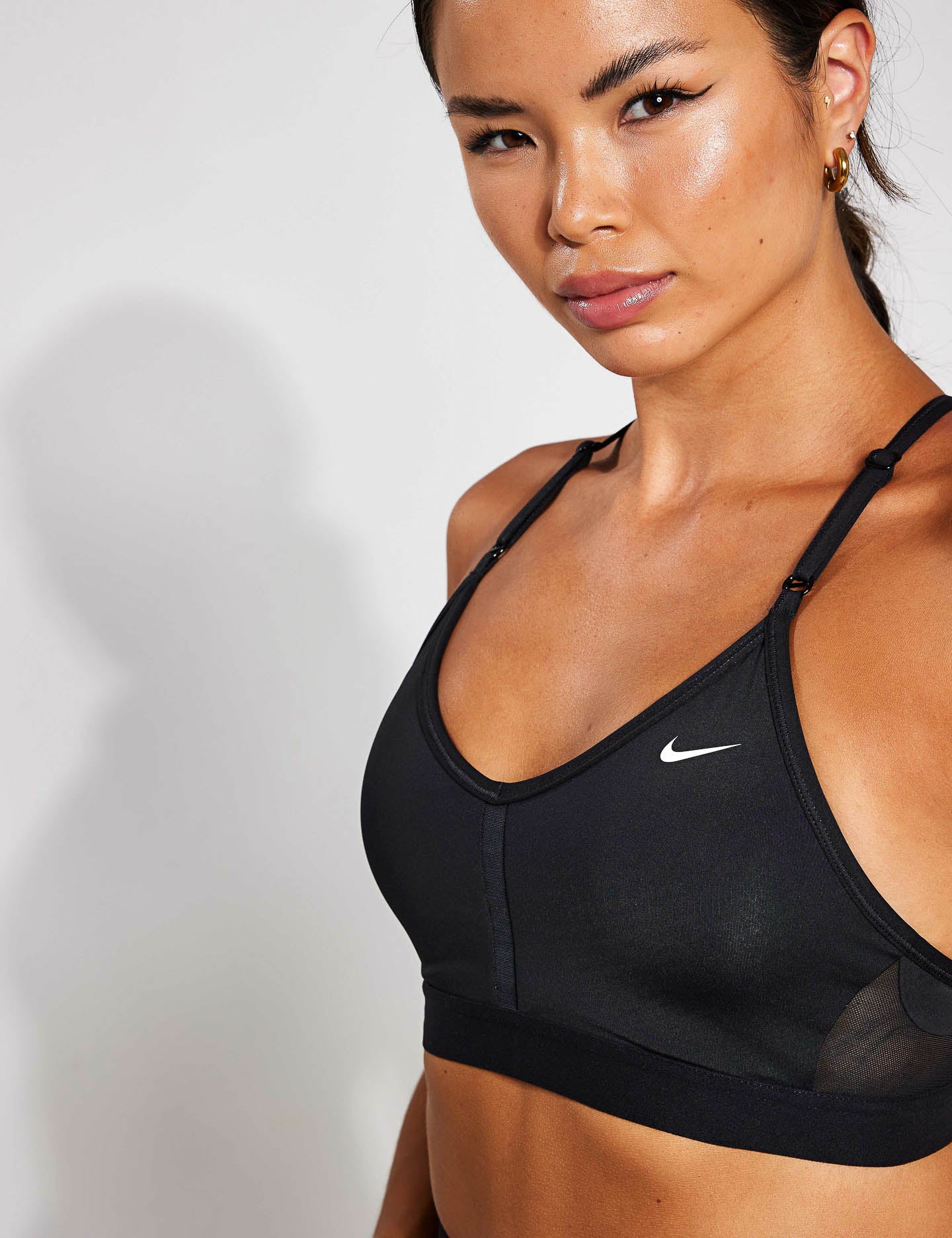 Nike Women's Dri-FIT Indy Light-Support Padded Glitter Sports Bra Off-Noir  / Black - White