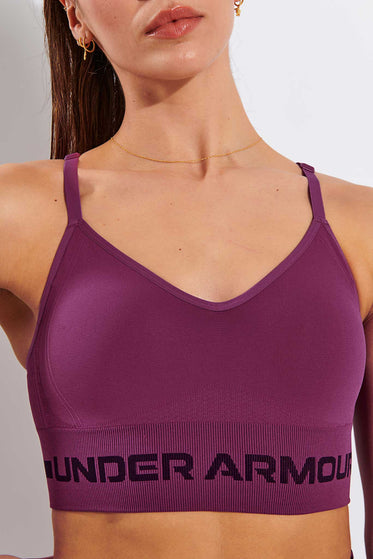 Under Armour Seamless Low Long Sports Bra - Pink Quartz/Polaris Purpleimages4- The Sports Edit