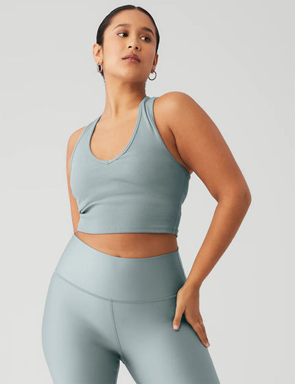 Alo Yoga Goddess Ribbed Cropped Racerback Tank - Cosmic Greyimages5- The Sports Edit