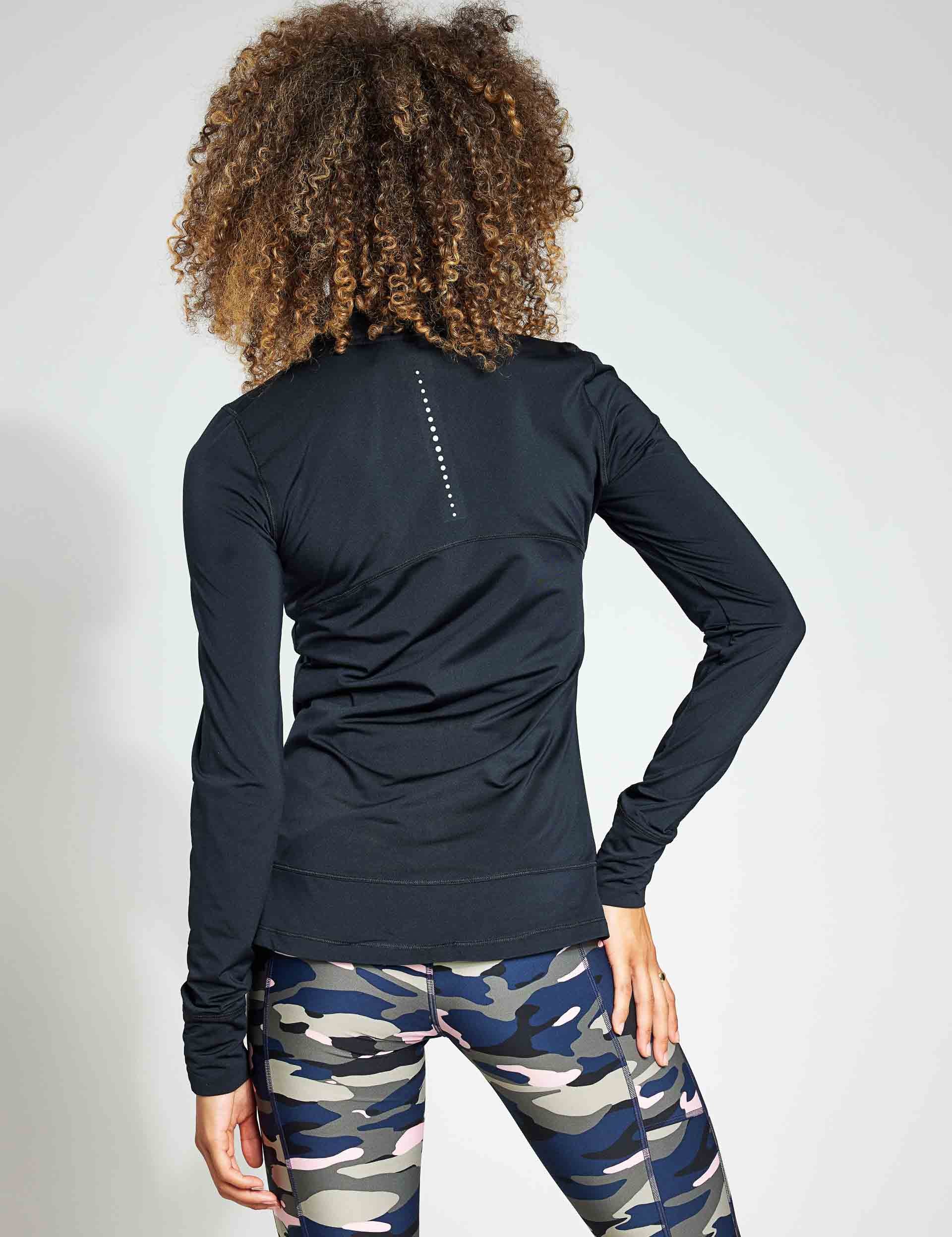 Goodmove Funnel Neck Zip Up Long Sleeve Running Top - Blackimages2- The Sports Edit